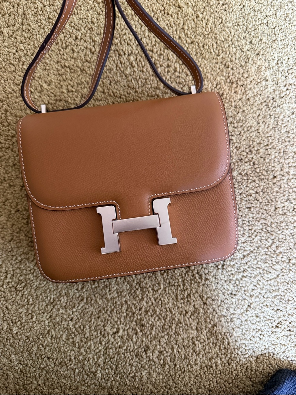 Small Constance Leather Shoulder Bag with Silver H Hardware
